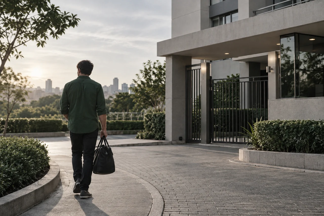 Caminho que retorna a partir de um conjunto residencial.